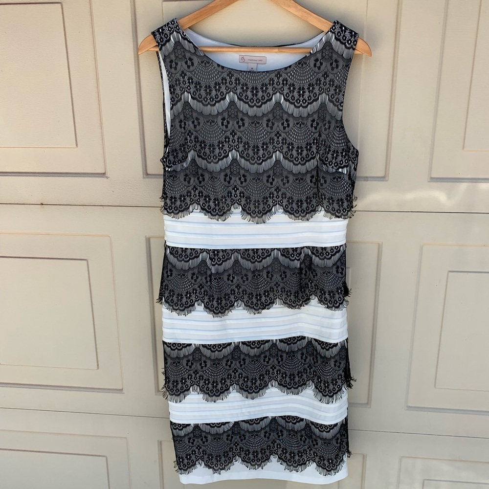 Dressbarn black and ivory lace dress size 14